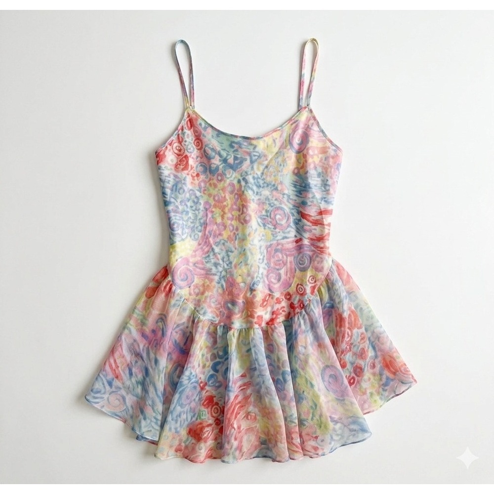 Cinema Etoile Vtg Pastel Abstract Swirl Drop Waist Dress Sz M Nightgown Dainty